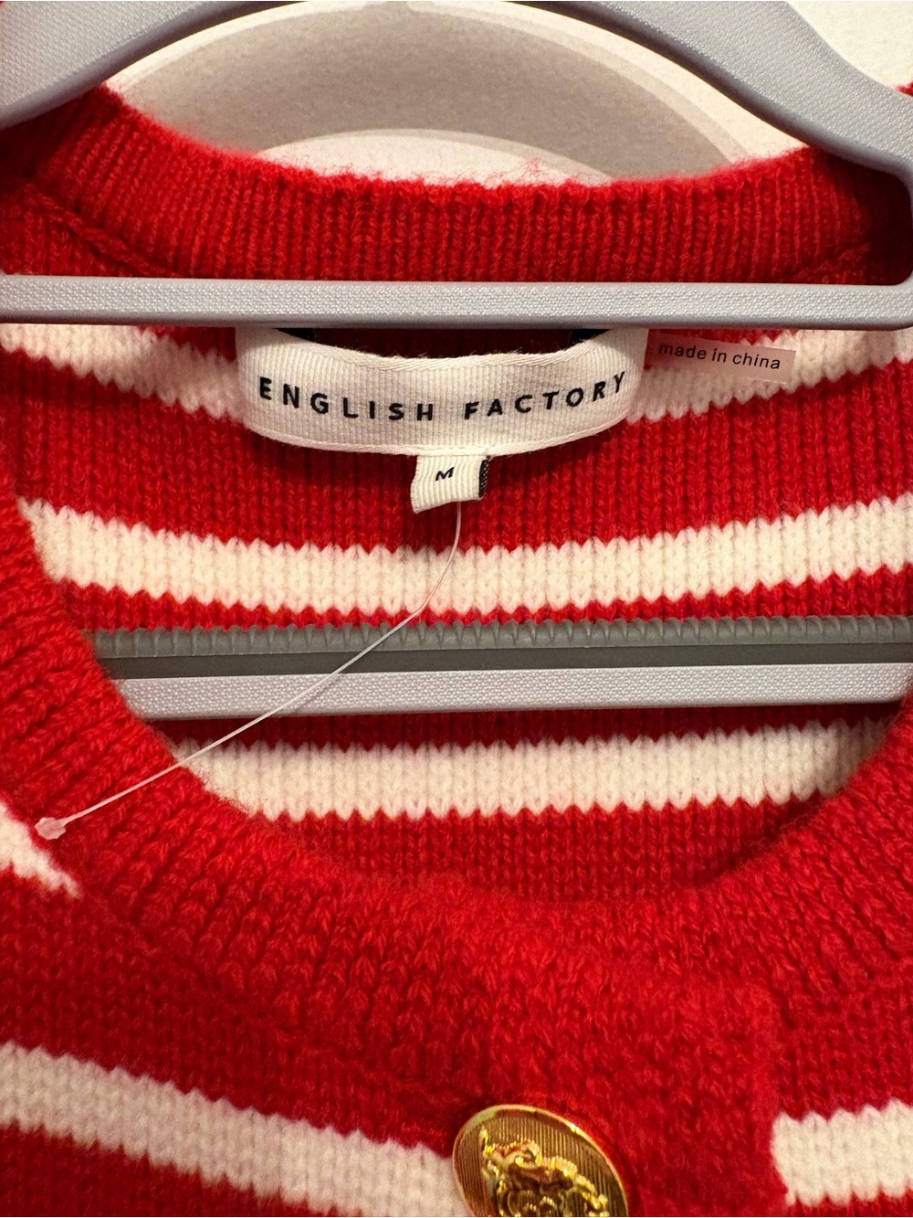 English Factory Red and White Striped Short Sleeve Knit Cardigan - Picture 4 of 5